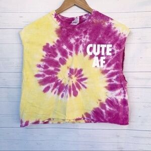 Rue21 Tie Dye Pink and Yellow Crop Top Muscle Tee
